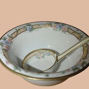 Nippon Beautiful Hand Painted Mayonnaise Sauce Dish With Spoon
